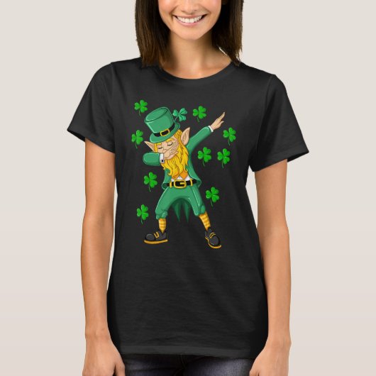 T-shirt Dabbing Leprechaun Green Lucky Shamrock St Patrick (Devant)