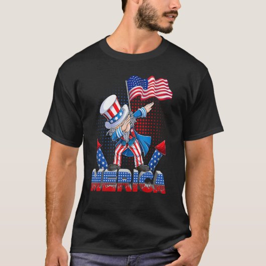 T-shirt Dabbing Oncle Sam 4 juillet Patriotique États-Unis (Devant)