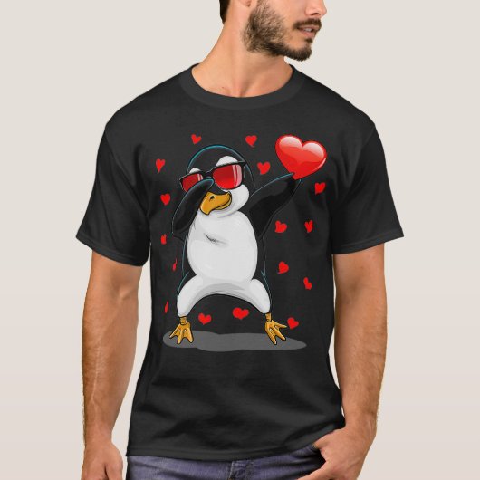 T-shirt Dabbing Penguin Lunettes de soleil Valentines Jour (Devant)