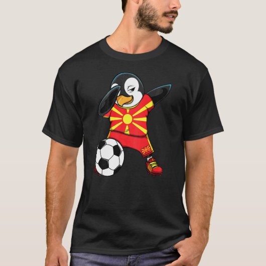 T-shirt Dabbing Penguin Macédoine Soccer Fans Jersey Footb (Devant)