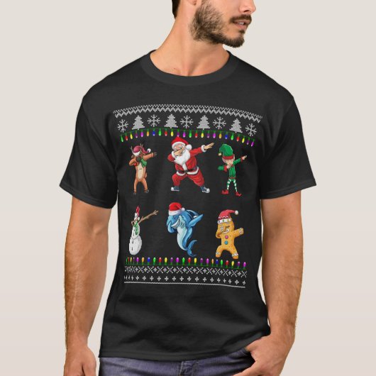 T-shirt Dabbing Père Noël Elf Shark Friends Noël (Devant)