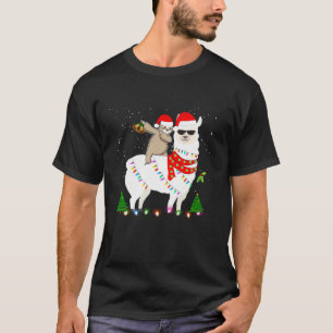 T-shirt Dabbing Père Noël Sloth Riding Llama Santa Hat C
