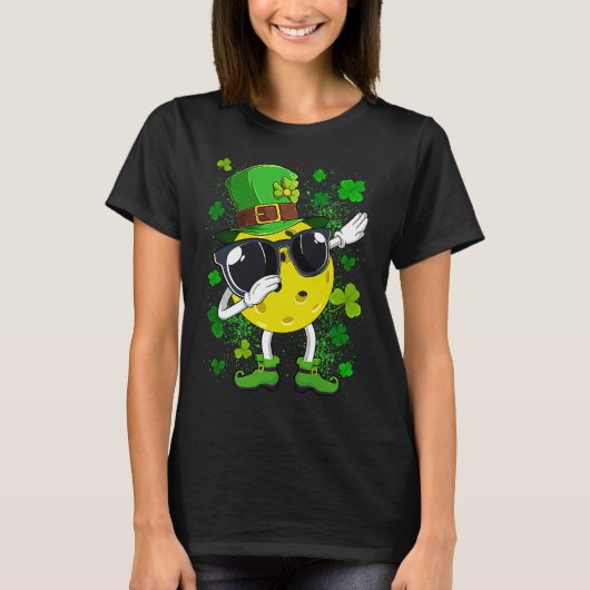 T-shirt Dabbing Pickleball Ball Leprechaun St Patrick's Da (Devant)