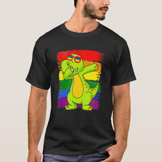 T-shirt Dabbing Pridesaurus Rex Dinosaur LGBT Flag Gay Pri (Devant)