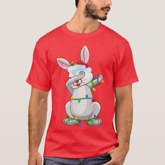 T-shirt Dabbing Rabbit Xmas Lumières Drôle Père Noël Rabbi
