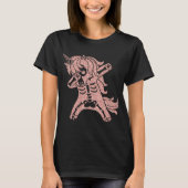 T-shirt Dabbing rose Parties scintillant Unicorn Squelette (Devant)