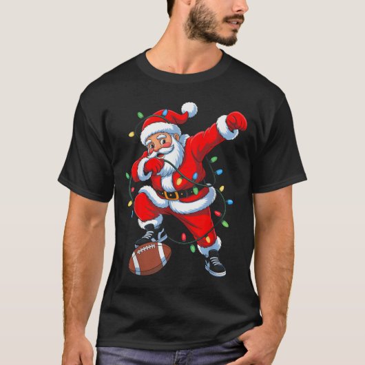 T-shirt Dabbing Santa Xmas Lights Football Christmas Boys (Devant)