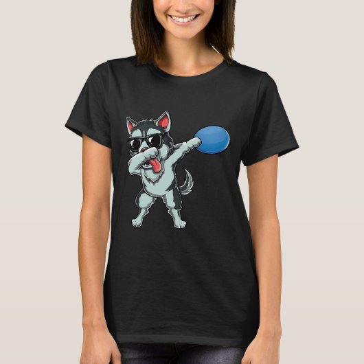 T-shirt Dabbing Siberian Husf Wolf Dog Dab Cute Disc Golf (Devant)