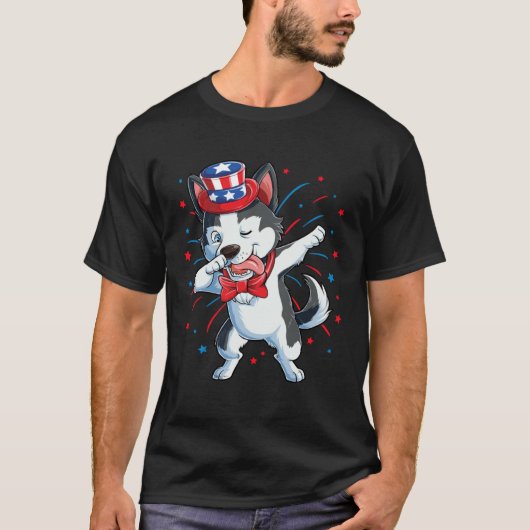 T-shirt Dabbing Siberian Husky 4th of July Boys Kids Ameri (Devant)