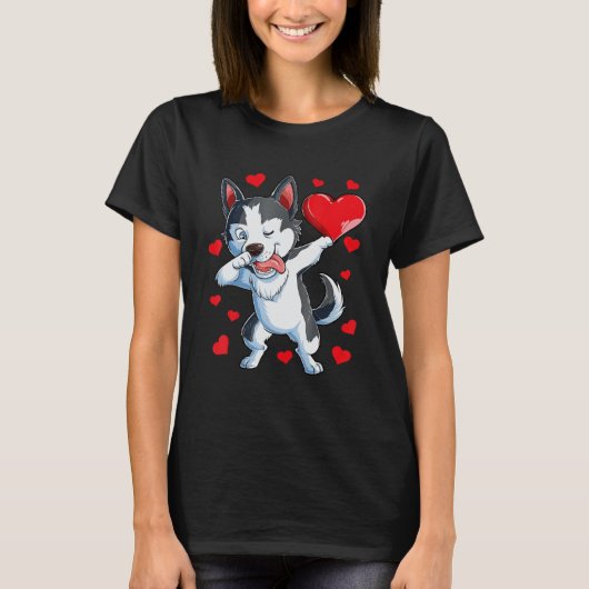 T-shirt Dabbing Siberian Husky Heart Valentines Day Boys L (Devant)