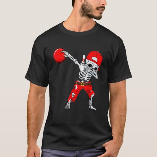 T-shirt Dabbing Skeleton Bowling Skull Halloween Costume (Devant)