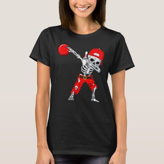 T-shirt Dabbing Skeleton Bowling Skull Halloween Costume (Devant)