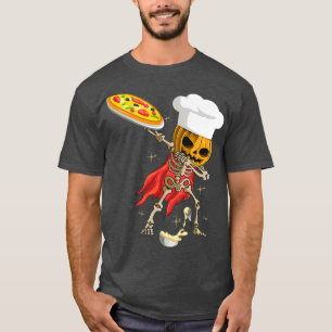 T-shirt Dabbing Skeleton chef pizzeria Halloween Scary Pum