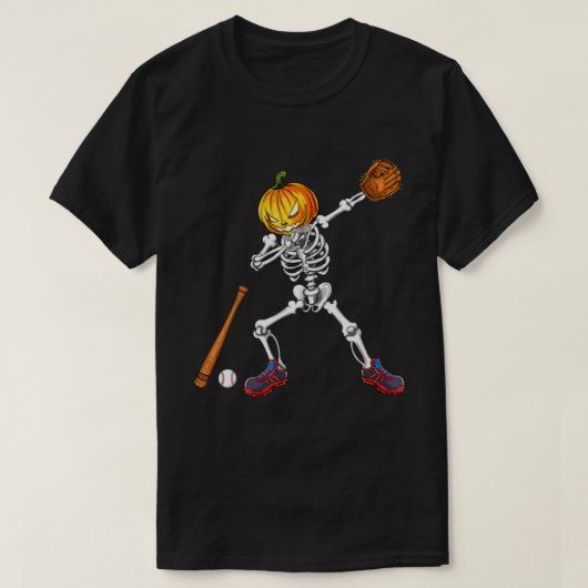 T-shirt Dabbing Skeleton Citrouille Baseball Halloween (Design devant)