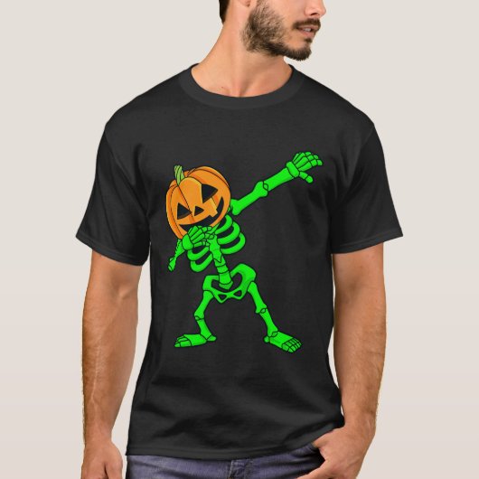 T-shirt Dabbing Skeleton Citrouille Head Halloween Dab (Devant)