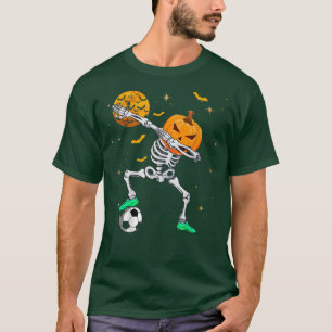 T-shirt Dabbing Skeleton Citrouille Soccer Halloween Garço