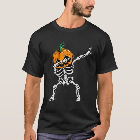 T-shirt Dabbing Skeleton Halloween Ghost Party Costume Pum (Devant)