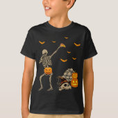 T-shirt Dabbing Skeleton Manger Pizza Effrayant Citrouille (Devant)