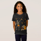 T-Shirt Dabbing Skeleton Manger Pizza Effrayant Citrouille (Devant entier)