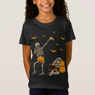 T-Shirt Dabbing Skeleton Manger Pizza Effrayant Citrouille