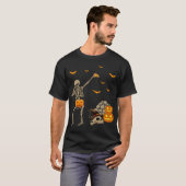 T-shirt Dabbing Skeleton Manger Pizza Effrayant Citrouille (Devant entier)