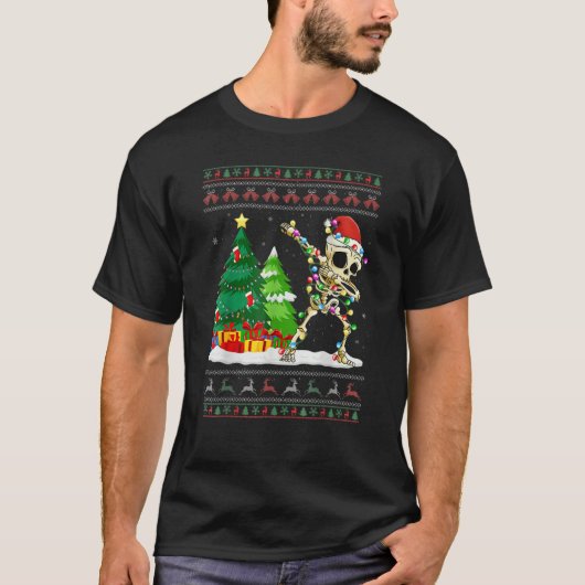 T-shirt Dabbing Skeleton Tree Santa Hat Ugly Christmas Swe (Devant)