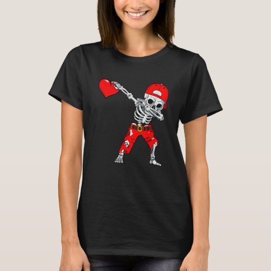 T-shirt Dabbing Skeleton With Heart Love Valentine's Day B (Devant)