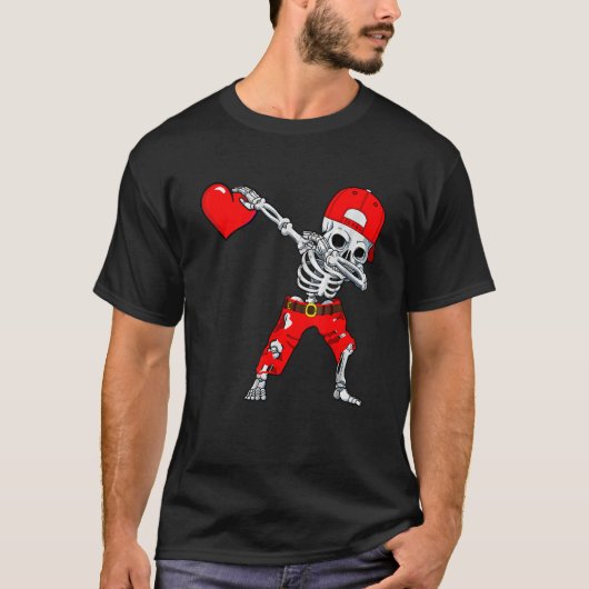 T-shirt Dabbing Skeleton With Heart Love Valentine's Day B (Devant)