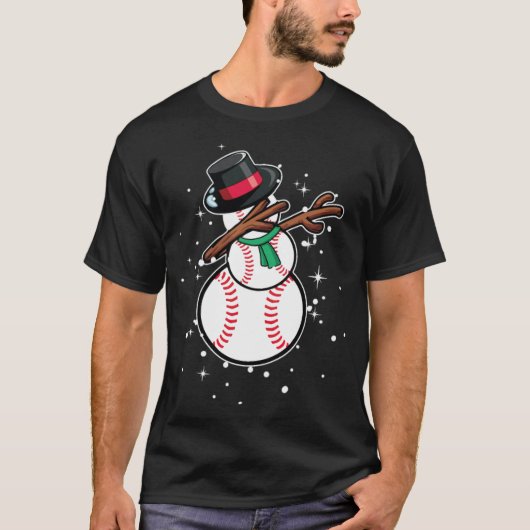 T-shirt Dabbing Snowman Baseball Funny Christmas baseball (Devant)