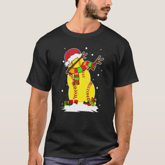 T-shirt Dabbing Snowman Softball Ball Père Noël Christmas  (Devant)