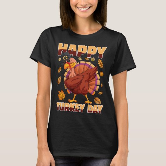 T-shirt Dabbing Turkey Thanksgiving Holiday Present Happy  (Devant)