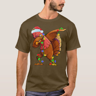 T-shirt Dabbing Turquie Oiseaux de Noël Lumières Drôle Pèr