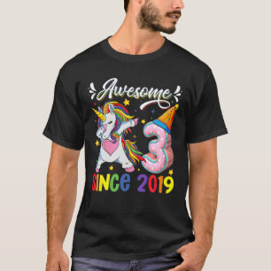 T-shirt Dabbing Unicorn 3E Anniversaire Awesome 2019 3 Ann