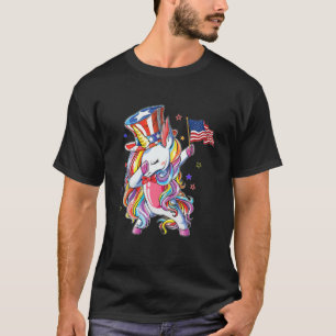 T-shirt Dabbing Unicorn 4 juillet Drapeau Américain Oncle