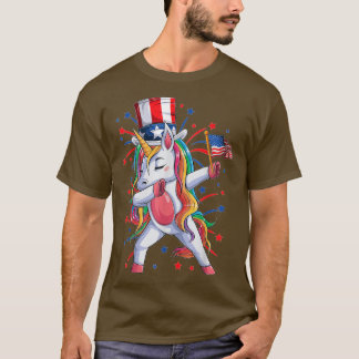 T-shirt Dabbing Unicorn 4 juillet Filles Enfants Femmes Am