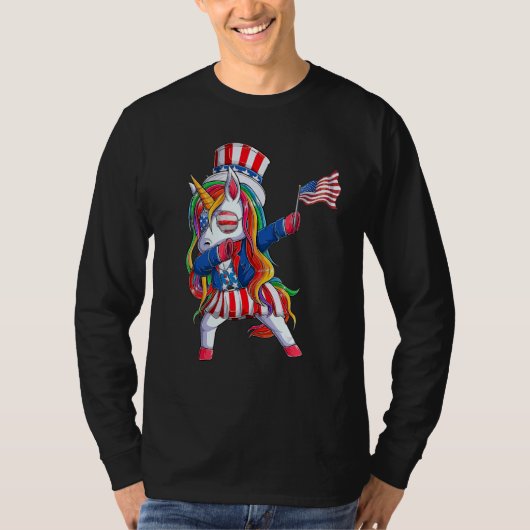 T-shirt Dabbing Unicorn 4 juillet Girls Enfants Ados Ameri (Devant)