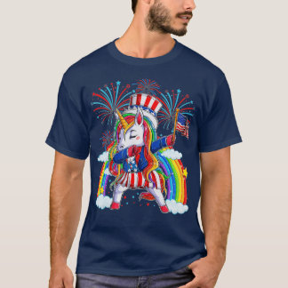 T-shirt Dabbing Unicorn 4 juillet's Girls Women Ame