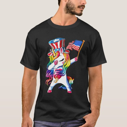 T-shirt Dabbing Unicorn 4th of July Girls Kids Women Ameri (Devant)