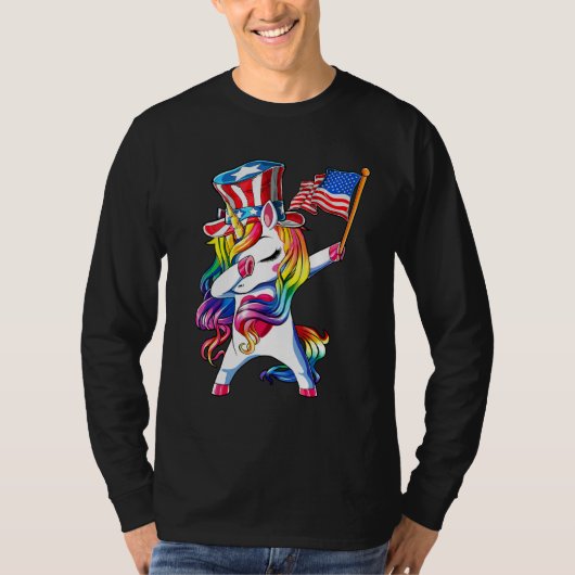 T-shirt Dabbing Unicorn 4th of July Girls Kids Women Ameri (Devant)