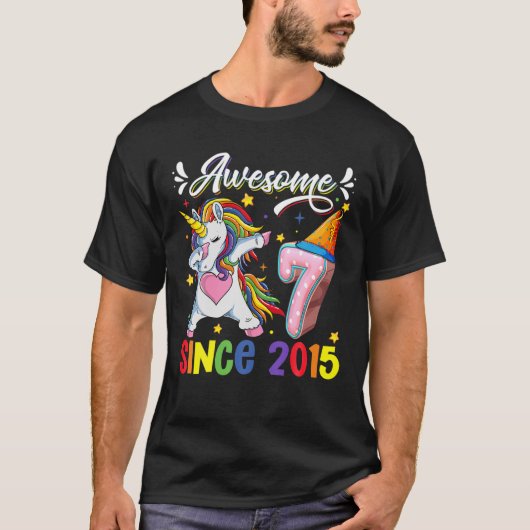 T-shirt Dabbing Unicorn 7E Anniversaire Awesome 2015 7 Ann (Devant)