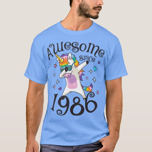 T-shirt Dabbing Unicorn Awesome depuis 1986 33ème annivers (Devant)