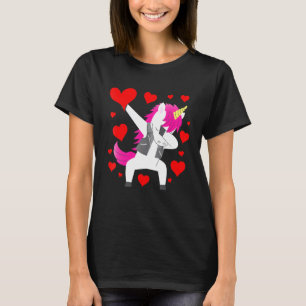 T-shirt Dabbing Unicorn Coeur Valentines Jour Garçons Fill