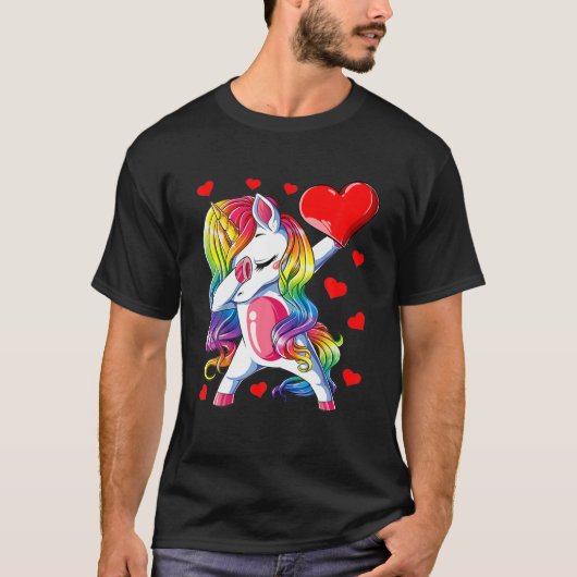 T-shirt Dabbing Unicorn Coeur Valentines Journée Filles En (Devant)