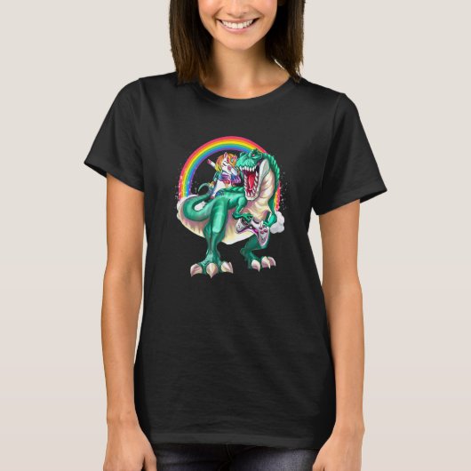 T-shirt Dabbing Unicorn Dinosaur contrôleur de jeu Rainbow (Devant)