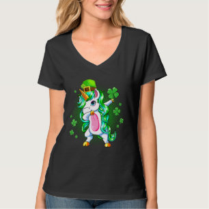 T-shirt Dabbing Unicorn Girls Shamrock Pour Jour de la Sai