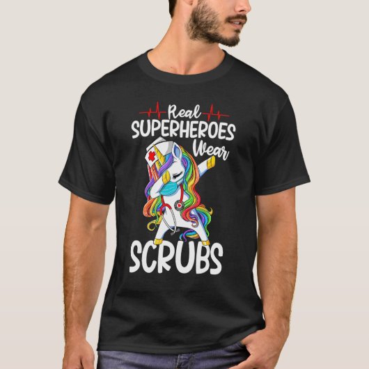 T-shirt Dabbing Unicorn Infirmière Les vrais Superhéros po (Devant)