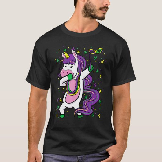 T-shirt Dabbing Unicorn Jester Hat Mask Mardi Gras Festiva (Devant)