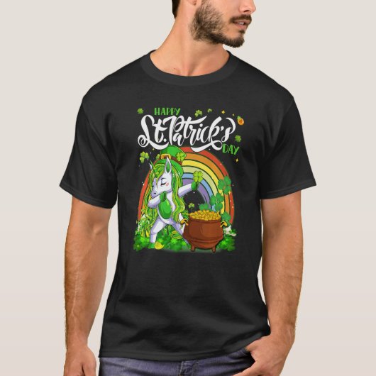 T-shirt Dabbing Unicorn Leprechaun St Patrick's Day Irish (Devant)