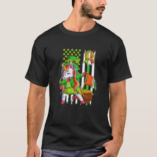 T-shirt Dabbing Unicorn Leprechaun St Patrick's Day Irish (Devant)