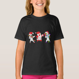 T-shirt Dabbing Unicorn Père Noël Christmas Kids Girls 